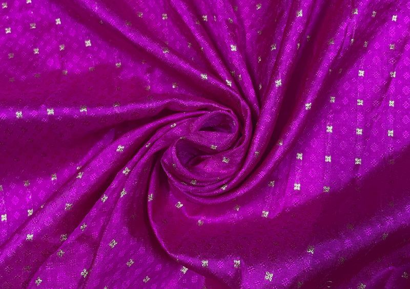 Pure Tanchoi Silk Zari Magenta Floral Print