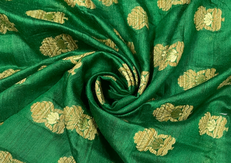 Pure Chanderi Zari Green Abstract Print