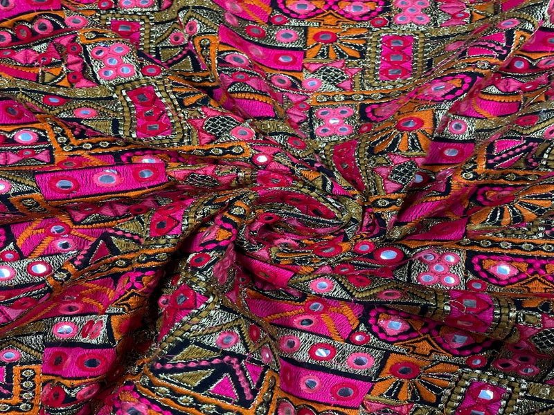 Embroidered Georgette Pink Multicolor Geometric