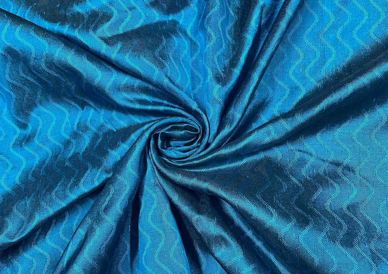 Pure Tanchoi Silk Dark Blue Waves Print