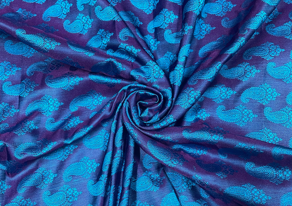 Pure Tanchoi Silk Bright Purple Blue Paisleys Print