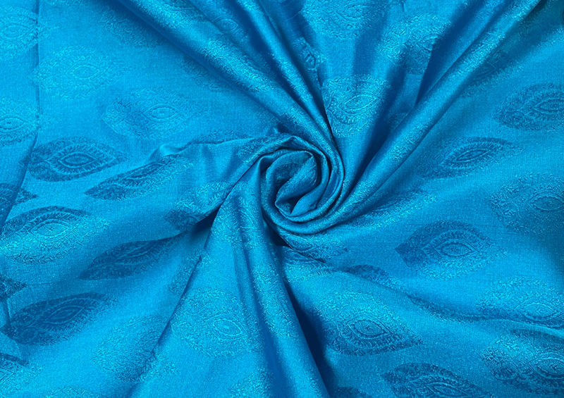 Pure Tanchoi Silk Bright Blue Leaves Print