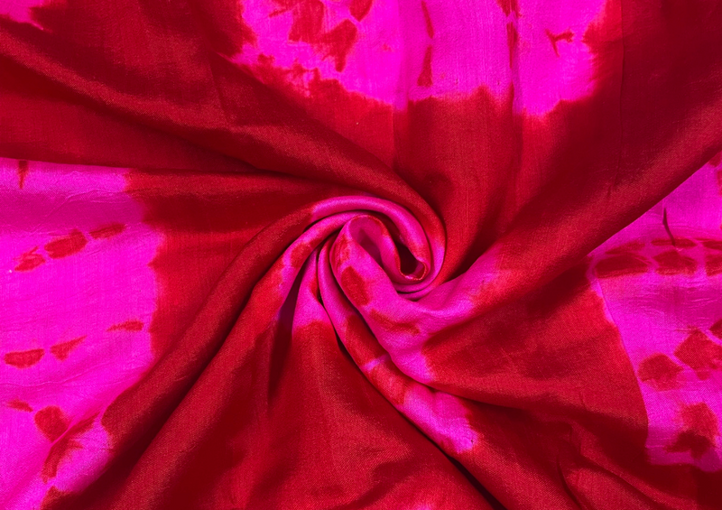 Pure Chanderi Red Pink Tie & Dye Print