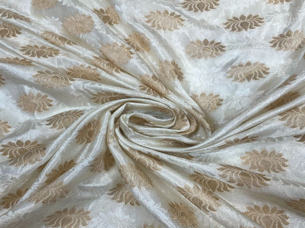 White Golden Flowers Dyeable Pure Chanderi Zari Fabric