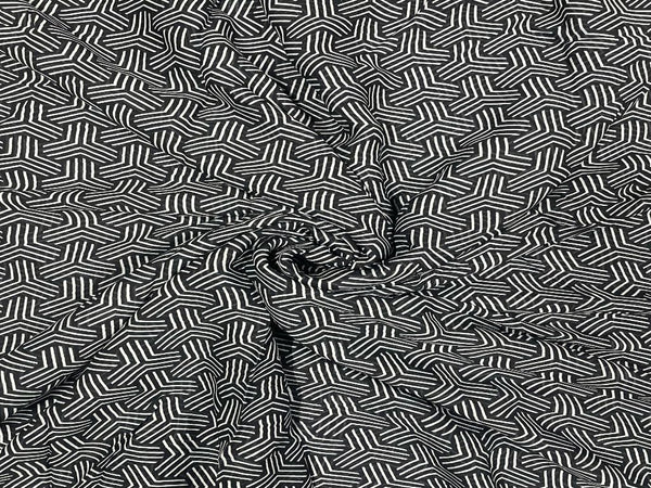 Black Off White Georgette Geometric Fabric