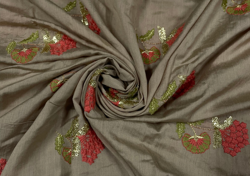 Embroidered Cotton Brown Red Floral