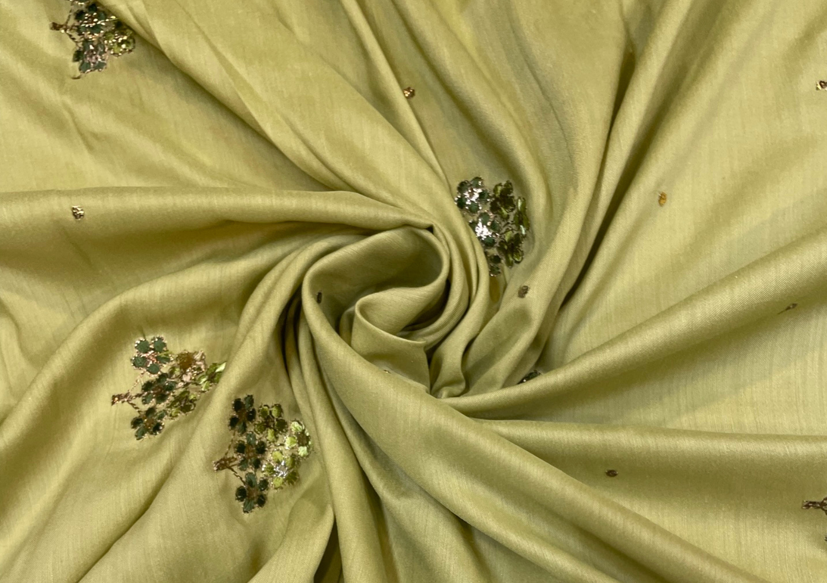 Mehndi Green Motifs Embroidered Cotton Fabric