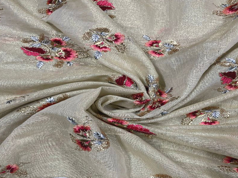 Embroidered Tissue Golden Red Floral