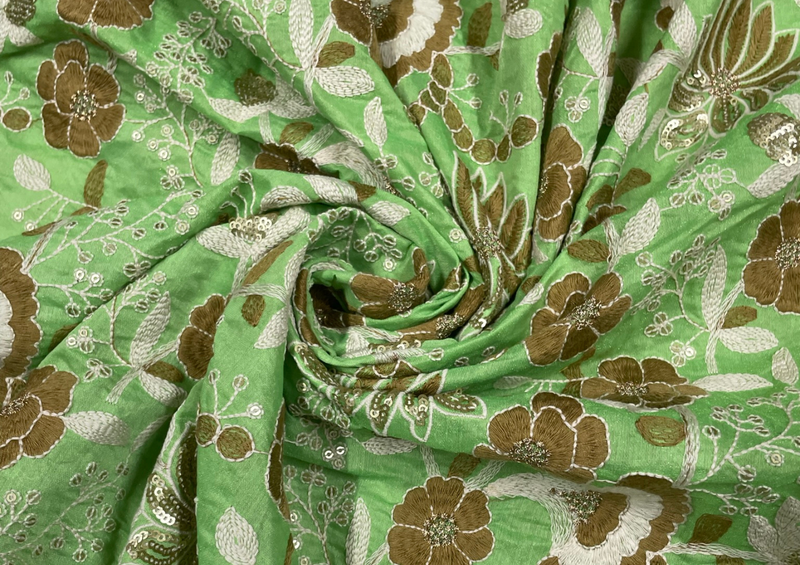 Embroidered Chanderi Light Green Floral