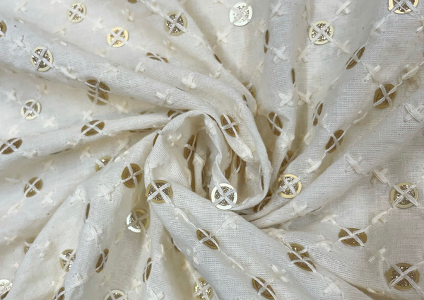White Traditional Dyeable Embroidered Cotton Fabric