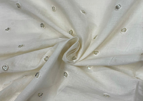 White Motifs Dyeable Embroidered Cotton Fabric