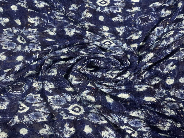 Navy Blue Traditional Embroidered Georgette Fabric