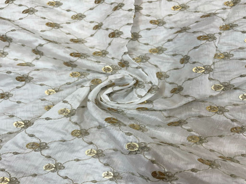 Dyeable Embroidered Pure Chanderi Silk White Abstract
