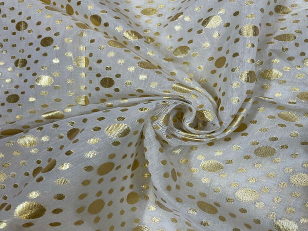 White Dots Dyeable Pure Chanderi Zari Fabric