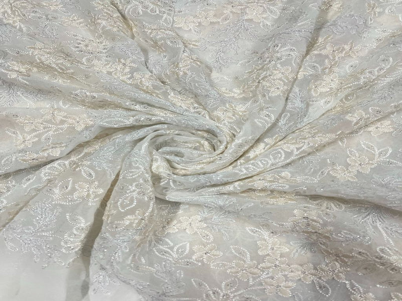 Dyeable Embroidered Georgette White Floral 14