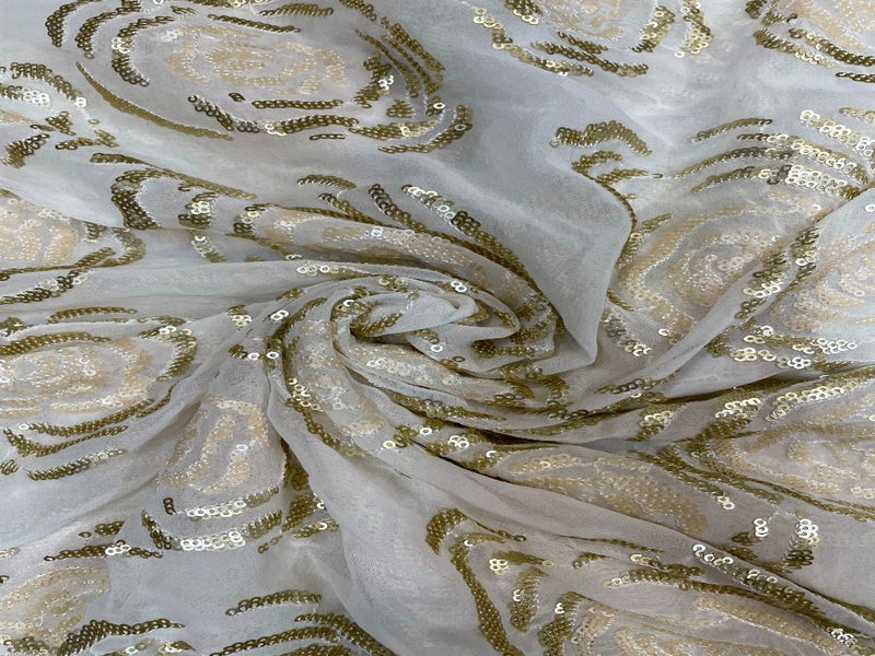 Dyeable Embroidered Georgette White Golden Floral 5