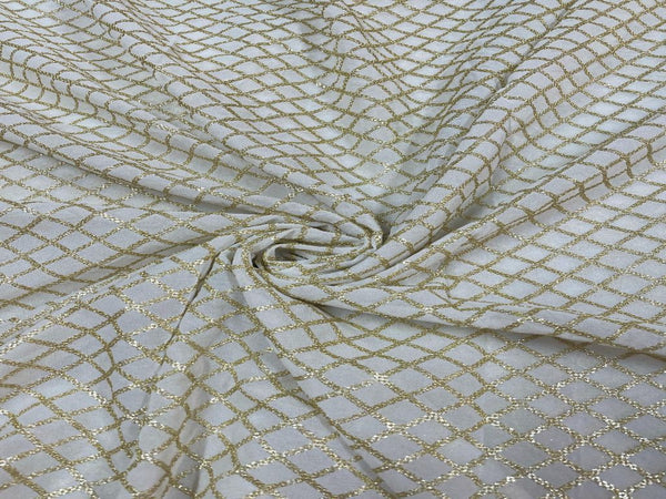 White Checks Dyeable Embroidered Georgette Fabric