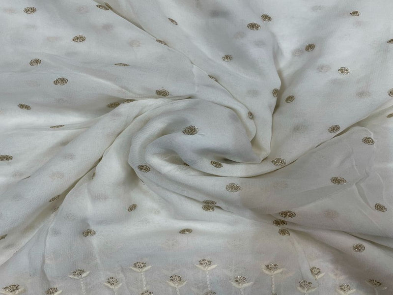 Dyeable Embroidered Georgette White Flowers With Borders 1