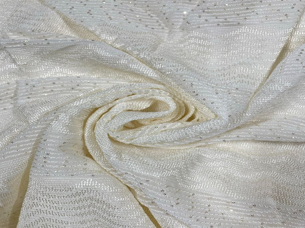 White Stripes Dyeable Embroidered Georgette Fabric