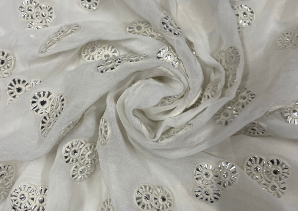 White Motifs Dyeable Georgette Embroidered Fabric