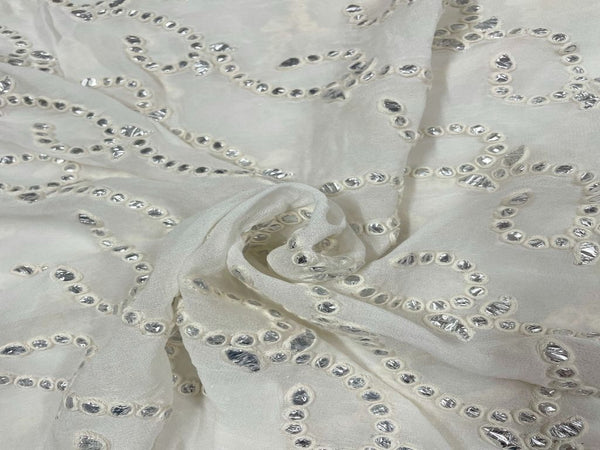 White Paisley Dyeable Embroidered Georgette Fabric