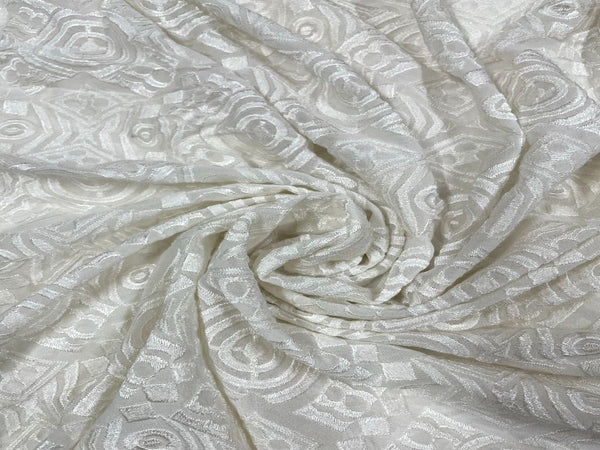 White Abstract Dyeable Embroidered Georgette Fabric