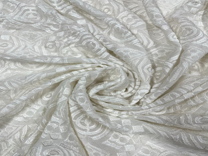 Dyeable Embroidered Georgette White Abstract 1