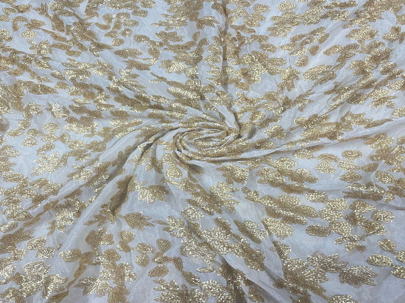 Dyeable Embroidered Chiffon Light Golden Sequins Floral
