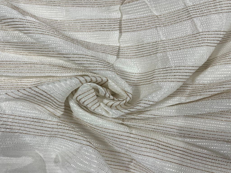 Dyeable Embroidered Chiffon White Golden Stripes
