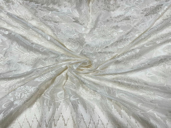 White Traditional Dyeable Embroidered Chiffon Fabric