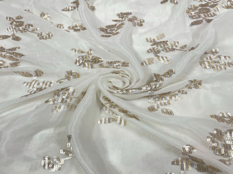 Dyeable Embroidered Chiffon White Golden Abstract