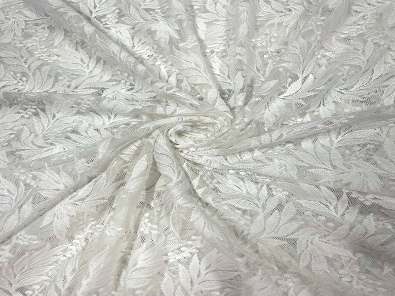 Dyeable Embroidered Net White Leaves