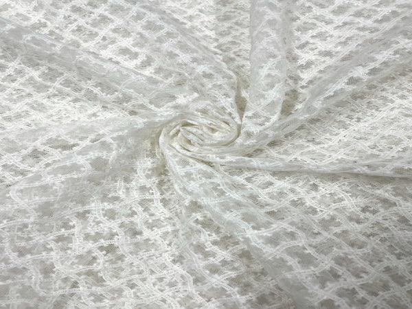 White Wavy Dyeable Embroidered Net Fabric