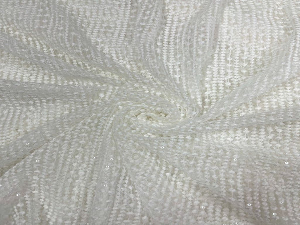 White Stripes Dyeable Embroidered Net Fabric