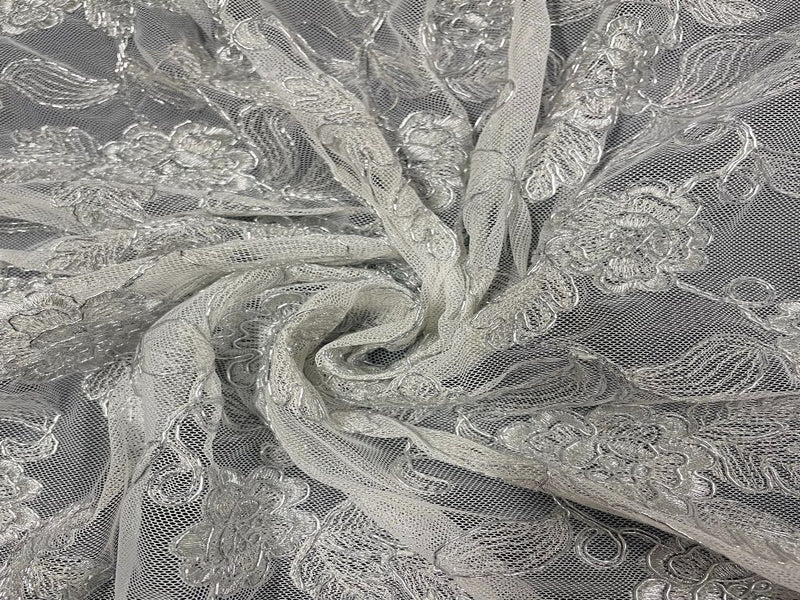 Dyeable Embroidered Net White Flowers