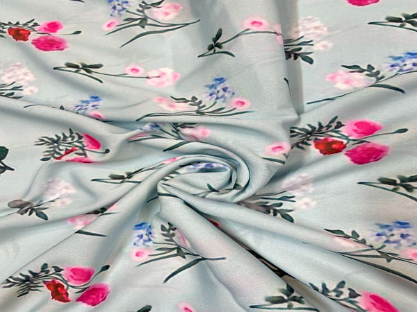 Light Blue Floral Printed Crepe Fabric