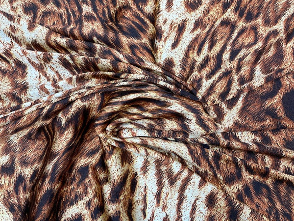 Brown Animal Printed Imported Satin Fabric