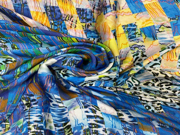 Multicolor Abstract Printed Imported Satin Fabric