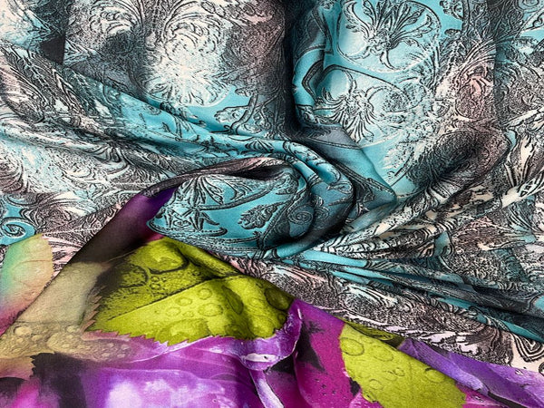 Multicolor Floral Printed Imported Satin Fabric