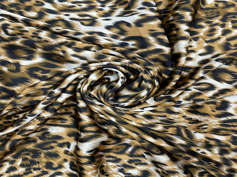 Printed Imported Satin Brown Leopard Print