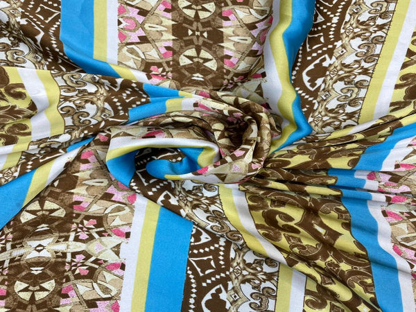 Brown Multicolour Flowers Printed Imported Satin Fabric