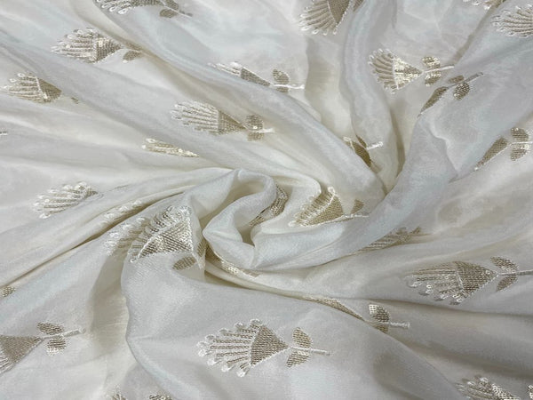 White Floral Dyeable Embroidered Chiffon Fabric