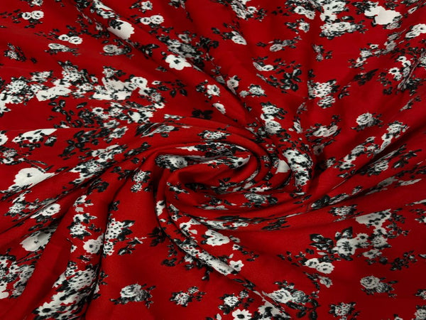 Red Floral Printed Crepe Fabric