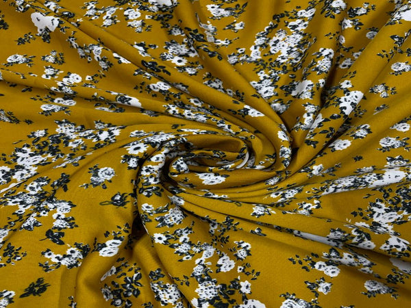 Mustard Floral Printed Crepe Fabric