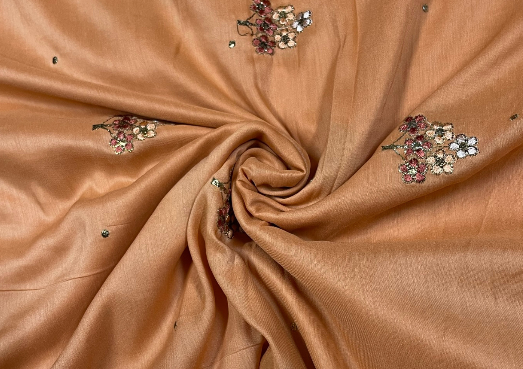 Light Brown Floral Embroidered Cotton Fabric