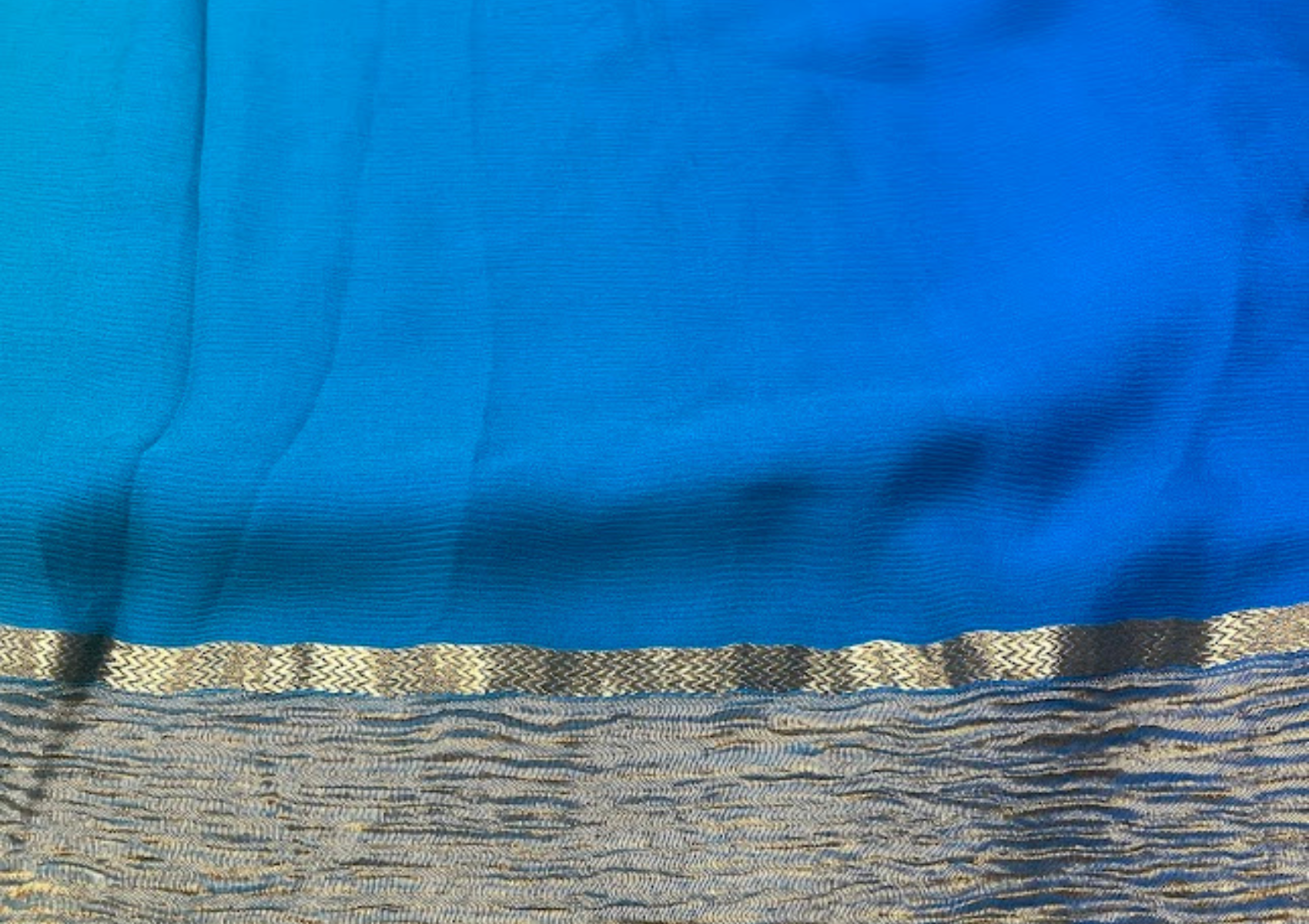 Pure Chiffon Blue Green Ombre With Borders