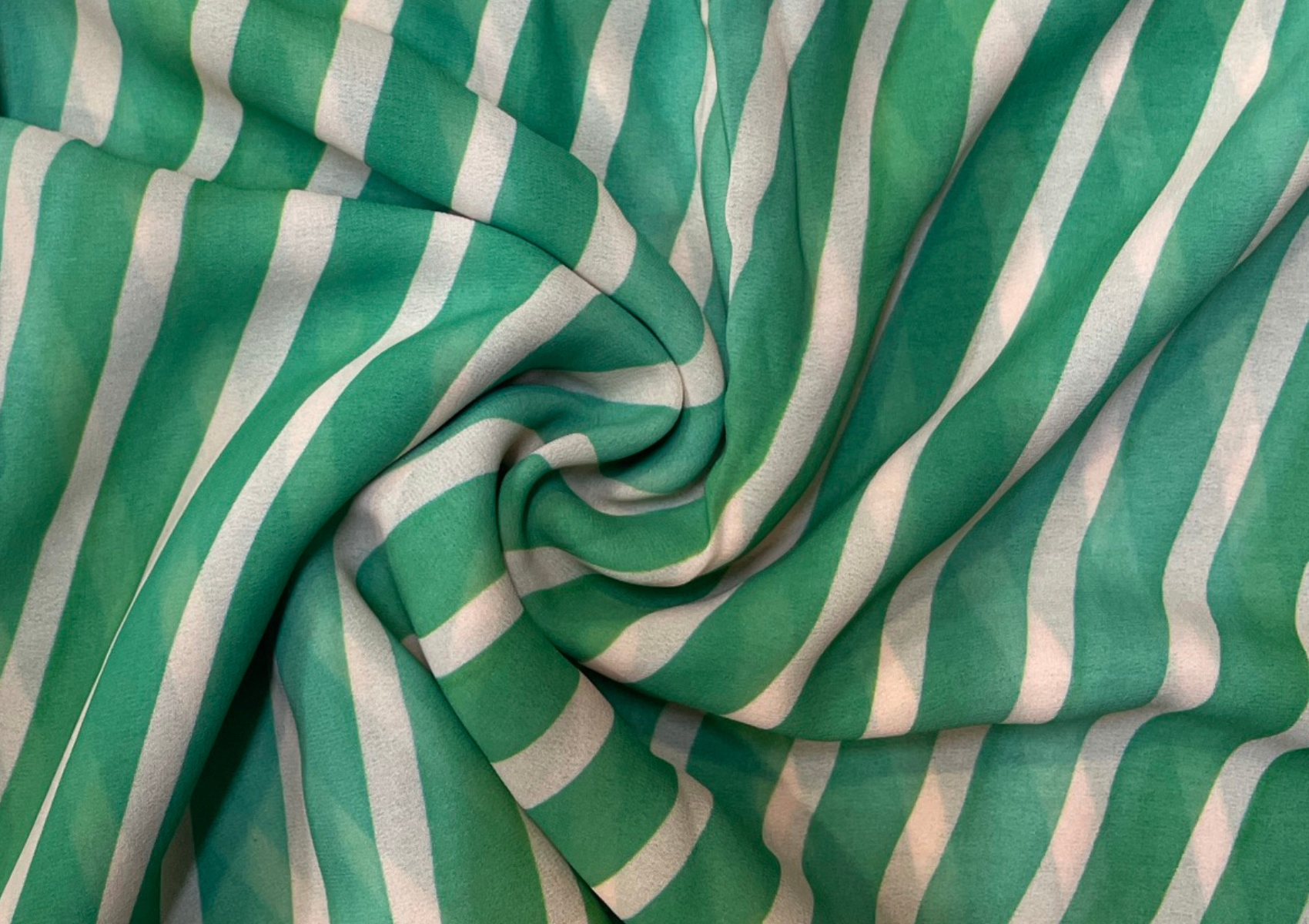 Georgette Green White Stripes Print