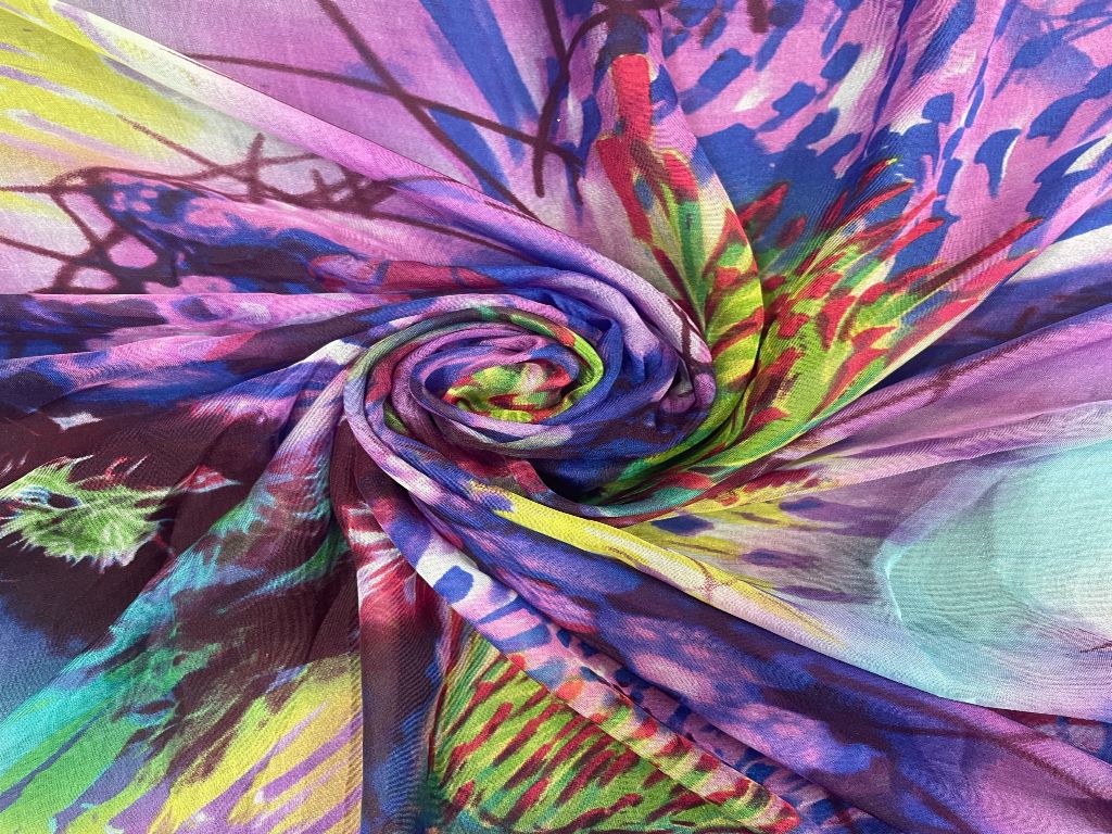 Multicolor Abstract Printed Chiffon Fabric