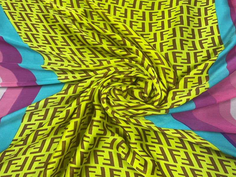 Printed Imported Satin Yellow Multicolor Abstract