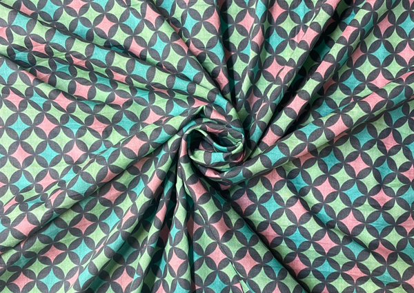 Multicolor Geometric Pure Cotton Silk Fabric